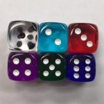 Transparent d6 dice sets come in all colors and sizes