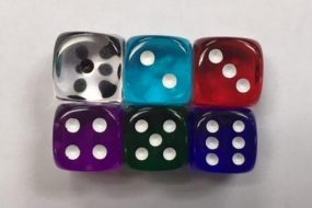 Transparent d6 dice sets come in all colors and sizes