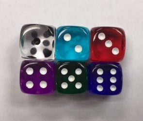 Transparent d6 dice sets come in all colors and sizes