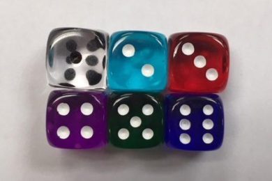 Transparent d6 dice sets come in all colors and sizes