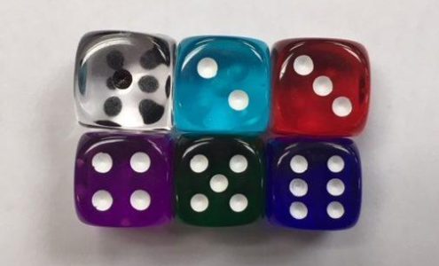 Transparent d6 dice sets come in all colors and sizes