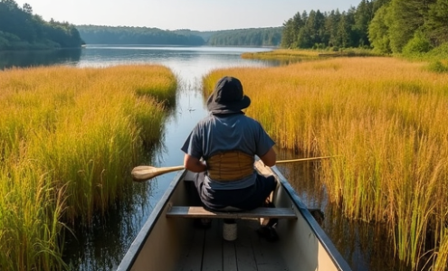 Wild rice harvesting on a northern Minnesota lake in Itasca County.