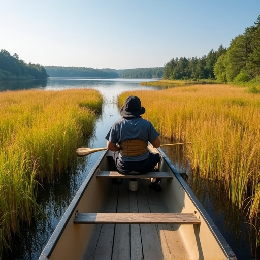 Wild rice harvesting on a northern Minnesota lake in Itasca County.